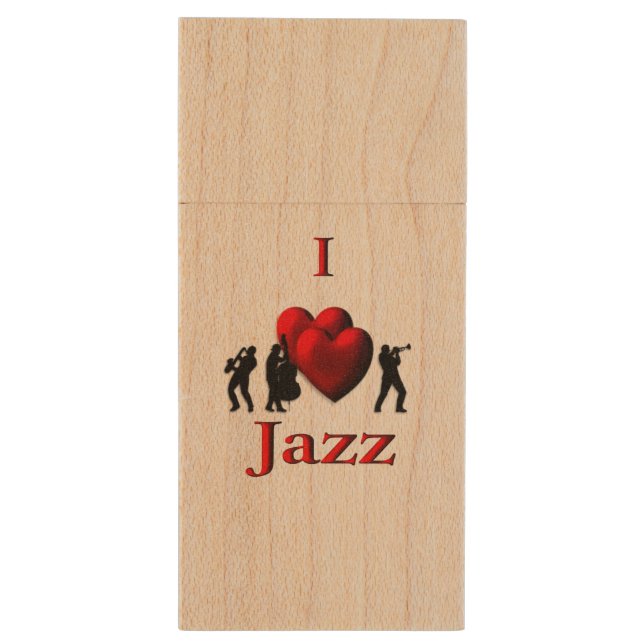 I Heart Jazz Wood USB Flash Drive (Back (Vertical))