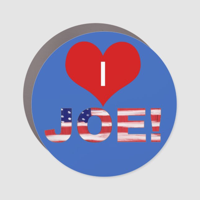 I Heart JOE! On Blue With Flag Car Magnet (Front)