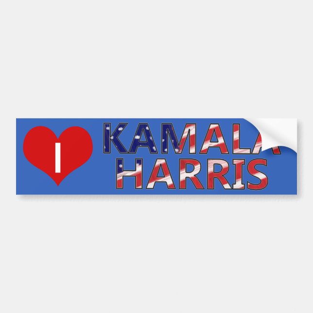 I Heart Kamala Harris With Flag Bumper Sticker (Front)