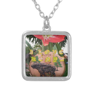 I (Heart) Kenya Buffalo Patch/Print Silver Plated Necklace