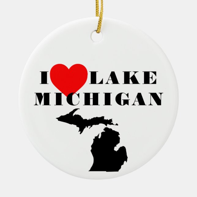 I heart lake Michigan Great Lake State  Ceramic Ornament (Front)