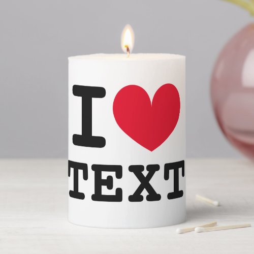 I HEART logo blank text thick pillar candle gift