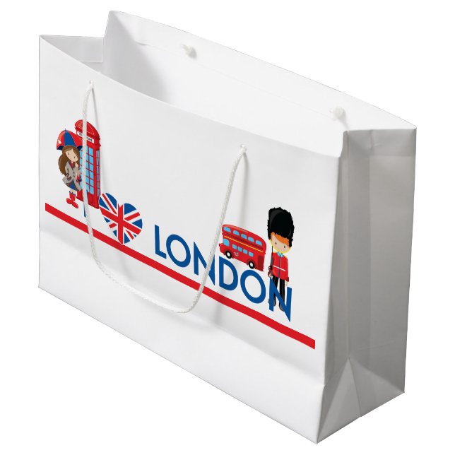 I Heart London With Phone Booth Bus and More Large Gift Bag (Front Angled)