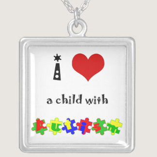 I Heart (Love) a Child with Autism Silver Plated Necklace