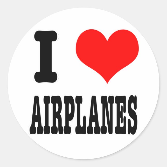 I HEART (LOVE) AIRPLANES CLASSIC ROUND STICKER (Front)