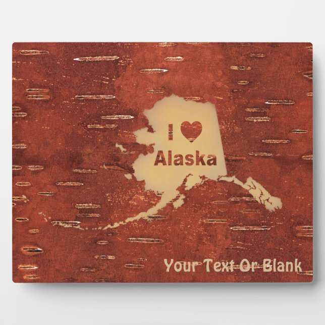 I Heart (Love) Alaska On Inner Birch Bark Plaque (Front)