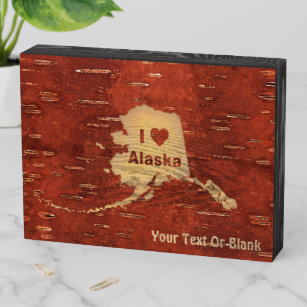 I Heart (Love) Alaska On Inner Birch Wooden Box Sign