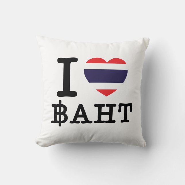 I Heart (Love) Baht Throw Pillow (Front)