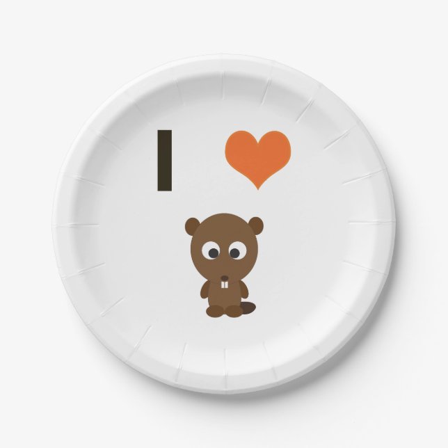 I heart (love)  Beavers Paper Plates (Front)