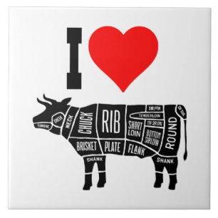 I Heart Love Beef Butcher Chef Cook Ceramic Tile