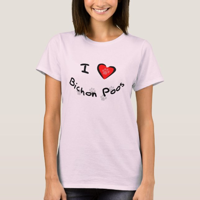 I Heart - Love Bichon Poos T-Shirt (Front)