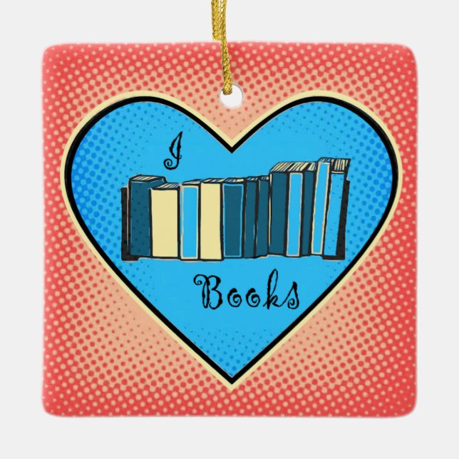 I Heart (Love) Books- Book Lover Christmas Ceramic Ornament (Front)