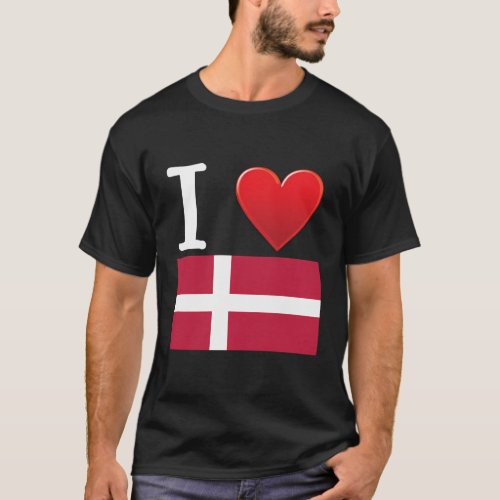 I Heart Love Denmark Danish Flag T_Shirt