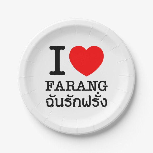 I Heart (Love) Farang Paper Plates (Front)