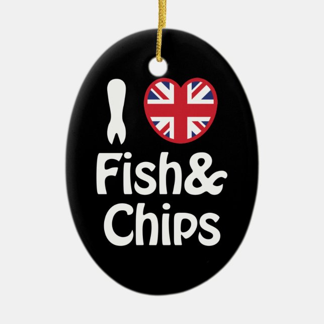 I Heart [Love] Fish & Chips Ceramic Ornament (Front)