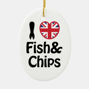 I Heart [Love] Fish & Chips Ceramic Ornament