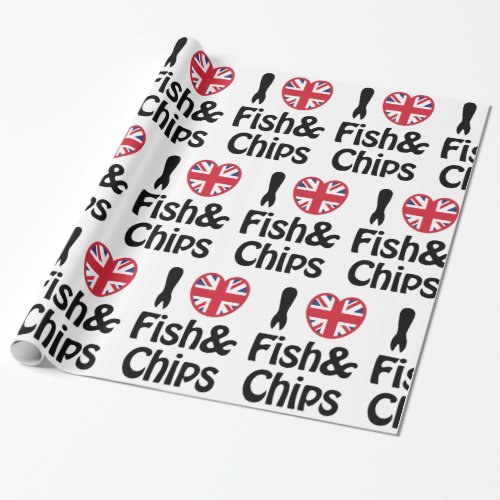 I Heart Love Fish  Chips Wrapping Paper