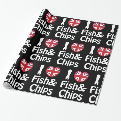 I Heart Love Fish  Chips Wrapping Paper