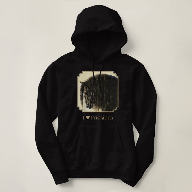 I Heart (Love) Friesians Beautiful Black Draft Hor Hoodie (Design Front)