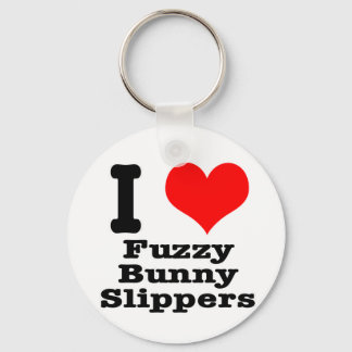 I HEART (LOVE) fuzzy bunny slippers Keychain