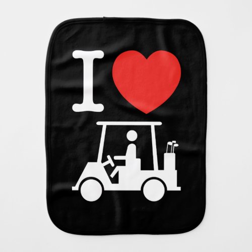 I Heart Love Golf Cart Baby Burp Cloth