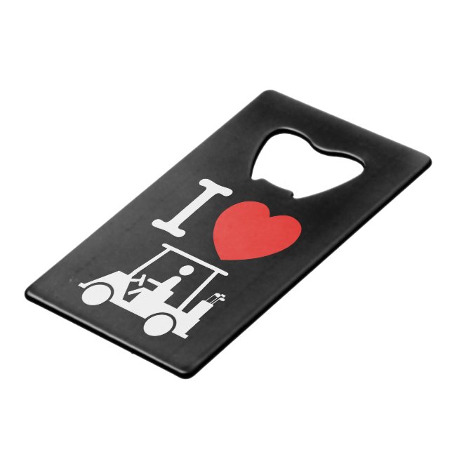 I Heart (Love) Golf Cart Credit Card Bottle Opener (Front Angled)