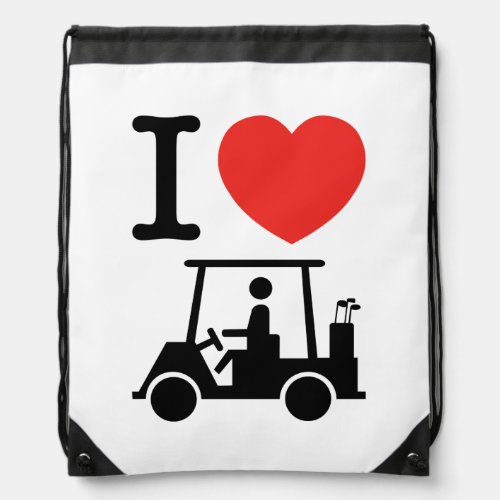 I Heart Love Golf Cart Drawstring Bag
