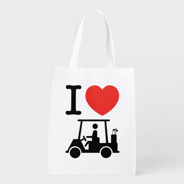 I Heart (Love) Golf Cart Grocery Bag (Back)