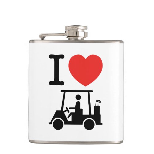 I Heart Love Golf Cart Hip Flask