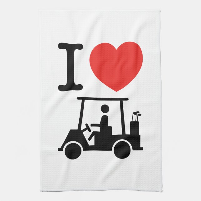 I Heart (Love) Golf Cart Kitchen Towel (Vertical)