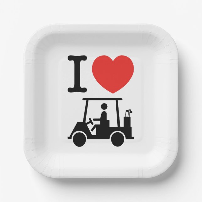 I Heart (Love) Golf Cart Paper Plates (Front)