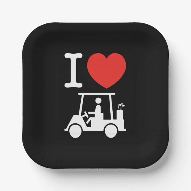 I Heart (Love) Golf Cart Paper Plates (Front)