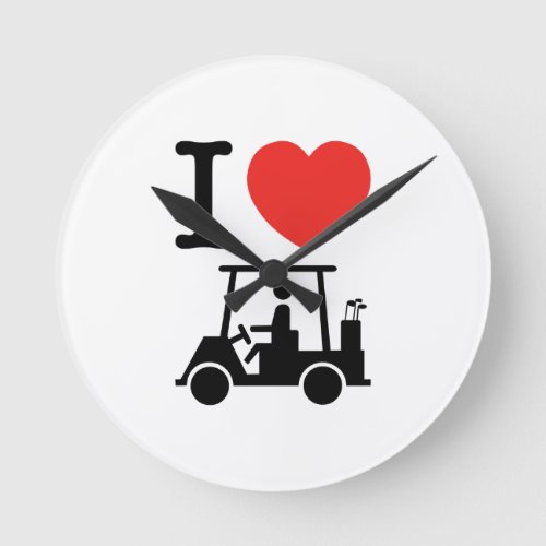 I Heart Love Golf Cart Round Clock