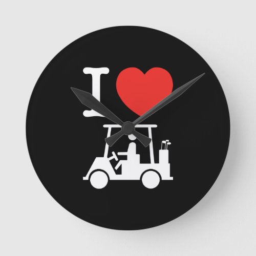 I Heart Love Golf Cart Round Clock