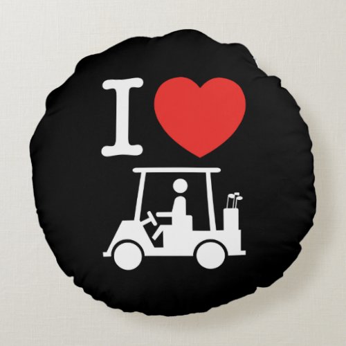 I Heart Love Golf Cart Round Pillow