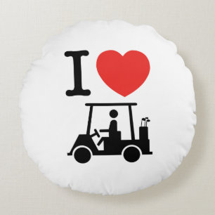 I Heart (Love) Golf Cart Round Pillow
