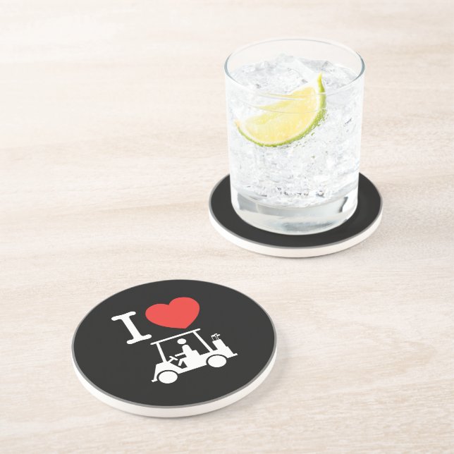I Heart (Love) Golf Cart Sandstone Coaster (Side)