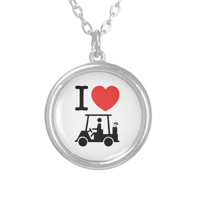 I Heart (Love) Golf Cart Silver Plated Necklace (Front)