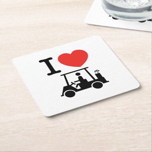 I Heart Love Golf Cart Square Paper Coaster