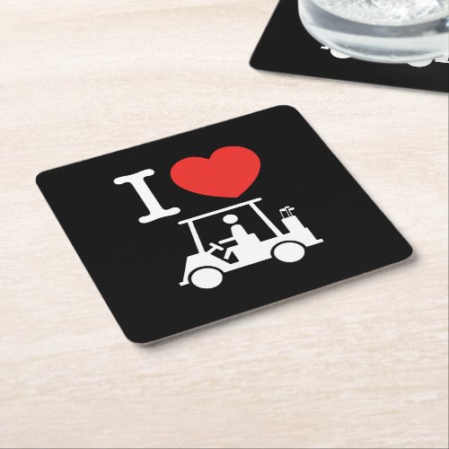 I Heart Love Golf Cart Square Paper Coaster