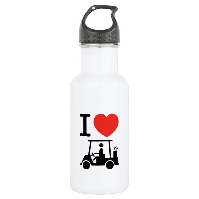 I Heart (Love) Golf Cart Stainless Steel Water Bottle (Front)