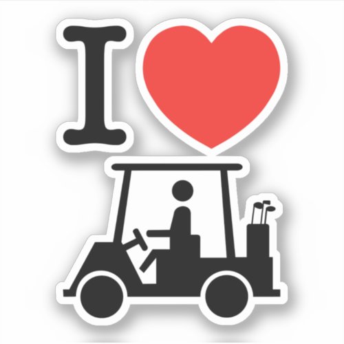 I Heart Love Golf Cart Sticker