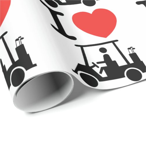 I Heart Love Golf Cart Wrapping Paper