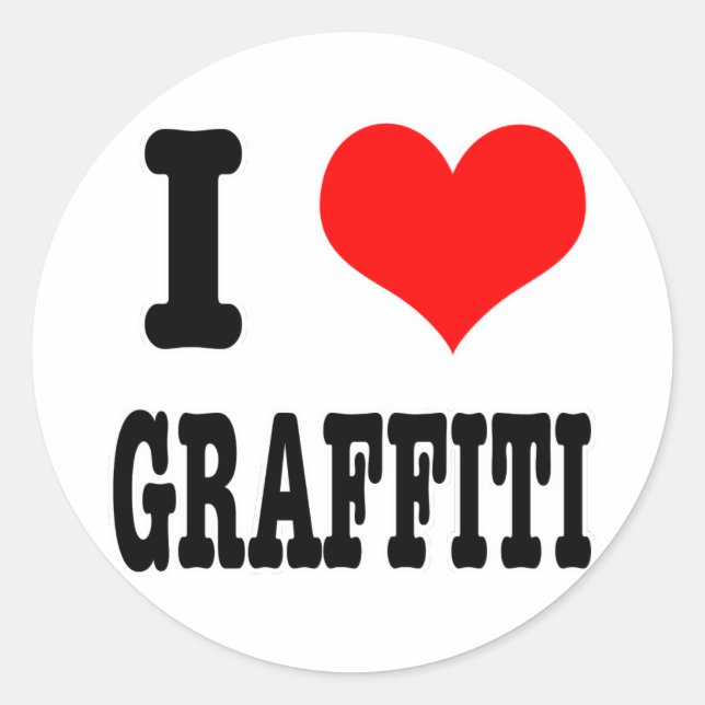 I HEART (LOVE) GRAFFITI CLASSIC ROUND STICKER (Front)
