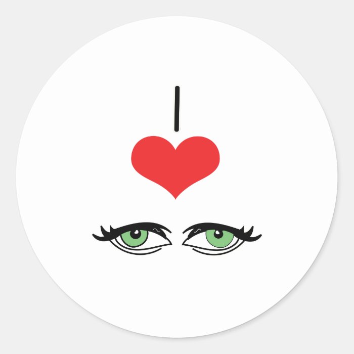 Heart (Love) Green Eyes Round Stickers