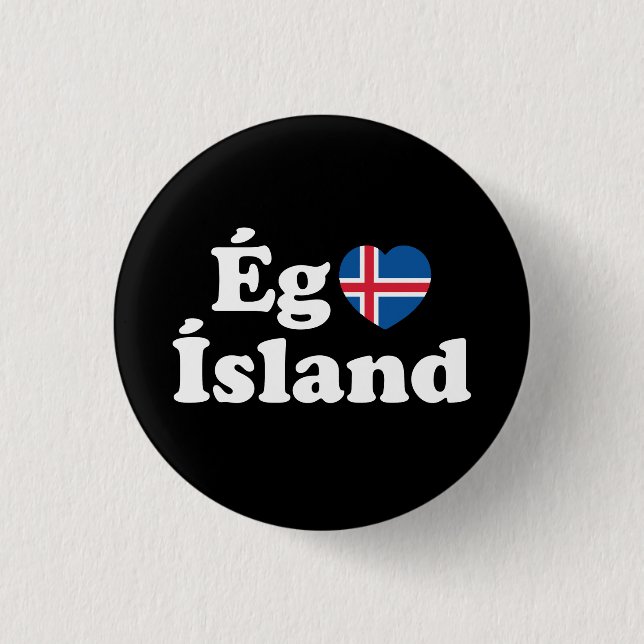 I Heart (Love) Iceland [Ég Elska Ísland] Icelandic Button (Front)