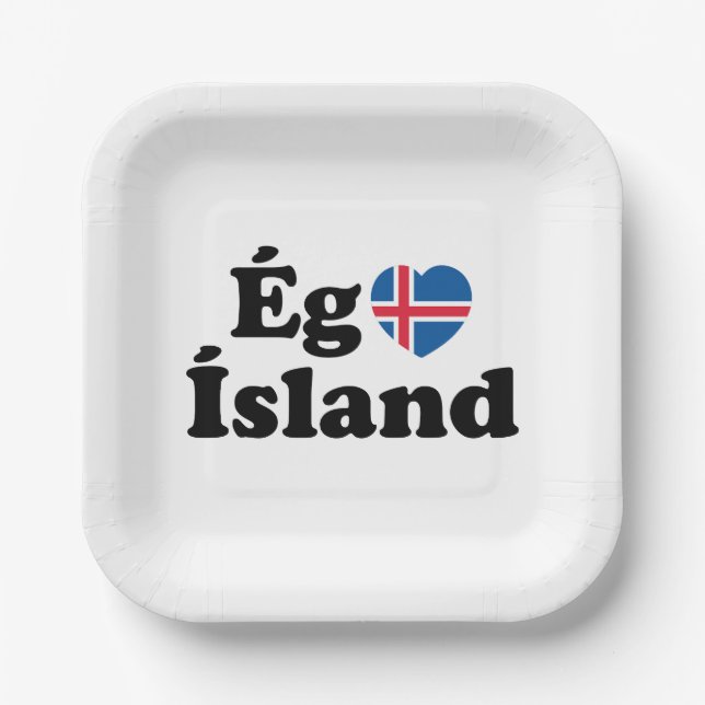 I Heart (Love) Iceland [Ég Elska Ísland] Icelandic Paper Plates (Front)