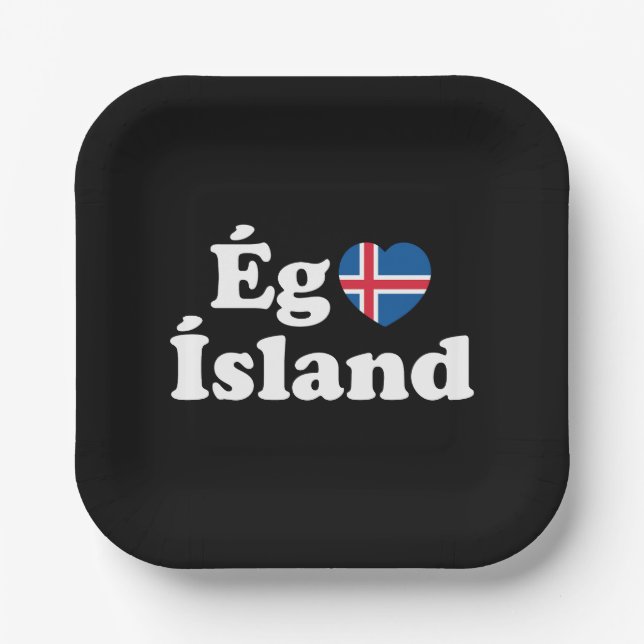 I Heart (Love) Iceland [Ég Elska Ísland] Icelandic Paper Plates (Front)
