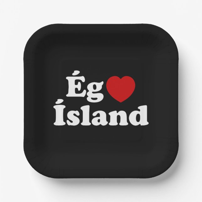 I Heart (Love) Iceland [Ég Elska Ísland] Icelandic Paper Plates (Front)