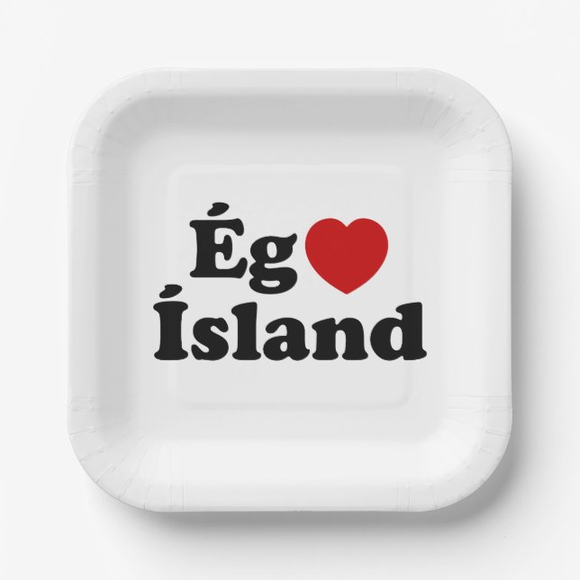 I Heart (Love) Iceland [Ég Elska Ísland] Icelandic Paper Plates (Front)